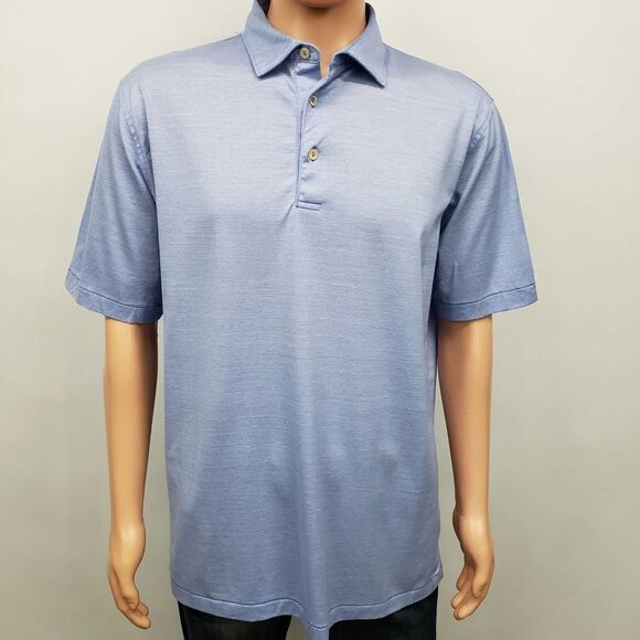 PETER MILLAR Crown Ease Briarwood Stripe Nanoluxe Polo Shirt Men L Cotton Blue - Picture 3 of 13